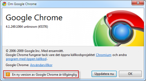 Uppdatering finns till Google Chrome