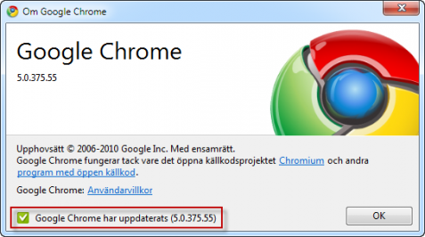 Google Chrome är uppdaterad