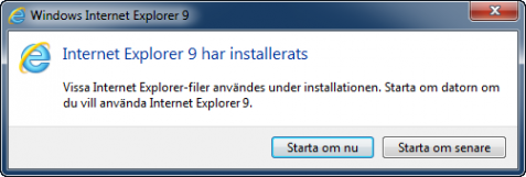 Internet Explorer 9 installerar omstart