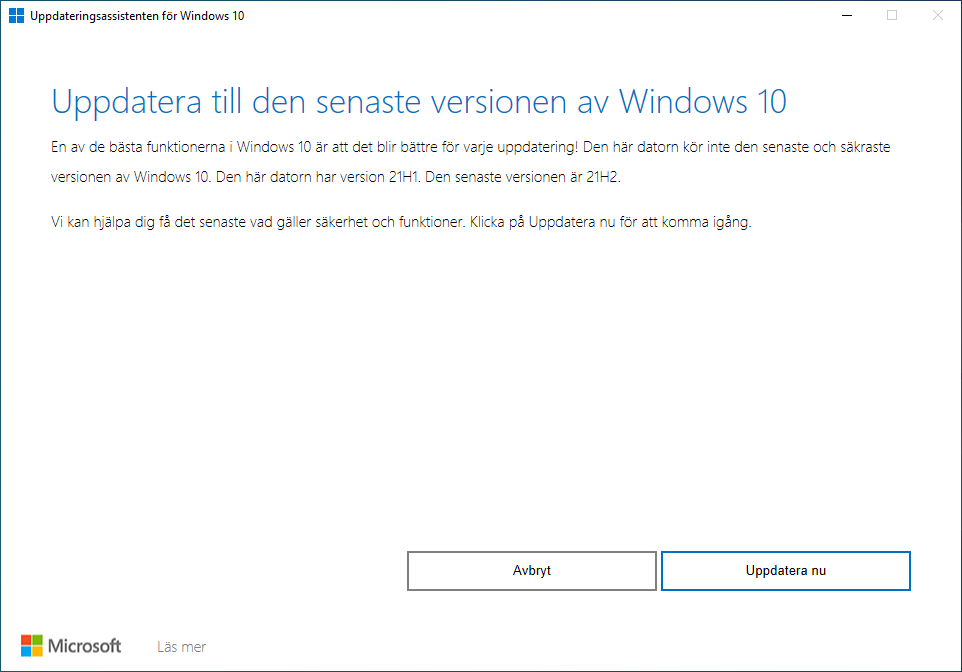 Uppdatera Windows 10 till 21H2 med Uppdateringsassistenten